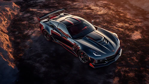 Photorealistic supercar render with sunset performance lighting.