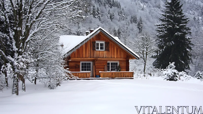 Snow-draped log cabin dreaming quietly in a winter hush.