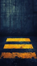 Golden stripes in a moody urban tunnel of quiet contrast.