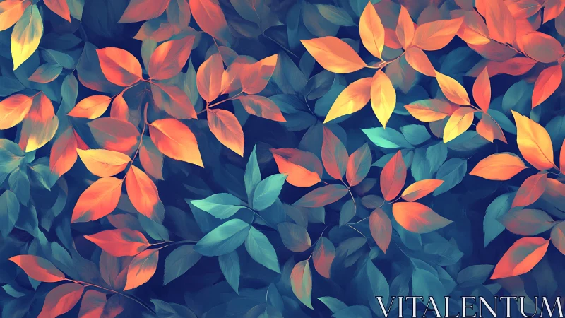 Luminescent leaf canopy drifting through twilight color tides.