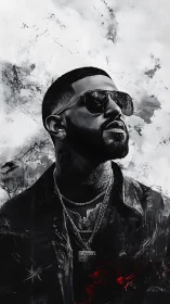 Monochrome hip hop portrait with abstract urban grit.