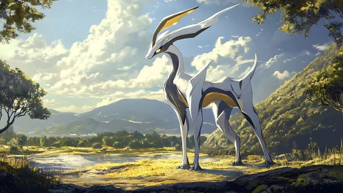 Graceful silver guardian watching over a sunlit valley.
