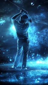 Celestial golfer launches a comet-bright drive into night