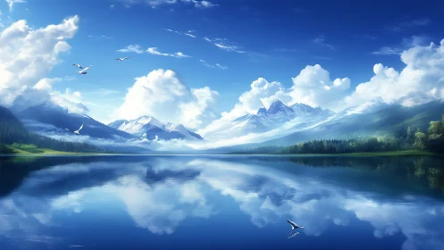 Sky-mirrored alpine lake where drifting clouds meet peaks.