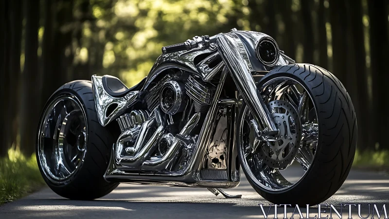 Chrome custom motorcycle rendered in hyper-real daylight detail