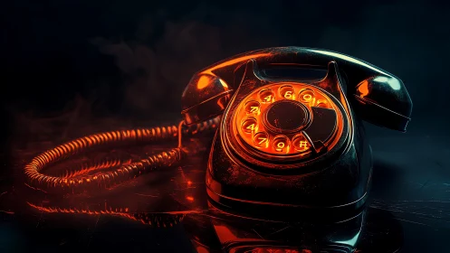 Retro rotary telephone glows with neon internal illumination