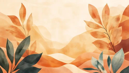 Earthy botanical landscape with layered abstract foliage.