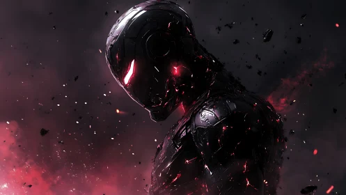 Brooding cyber knight burning through cosmic shadows.