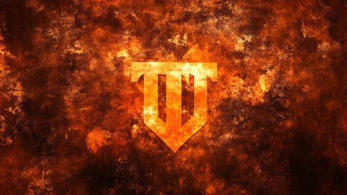 Incandescent Shield Emblem Superimposed Over Pyroclastic Texture Field.