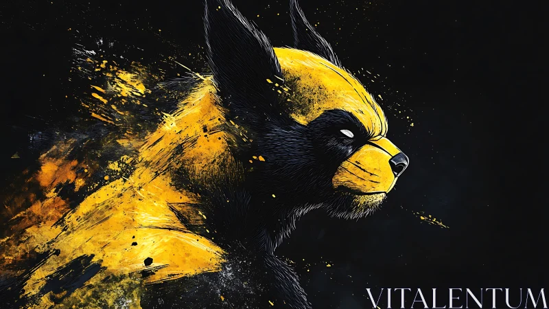 Dynamic angular portrait of stylized beast in yellow splatter lighting