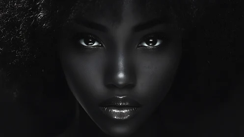 Glimmering gaze emerging from velvet-black shadows.