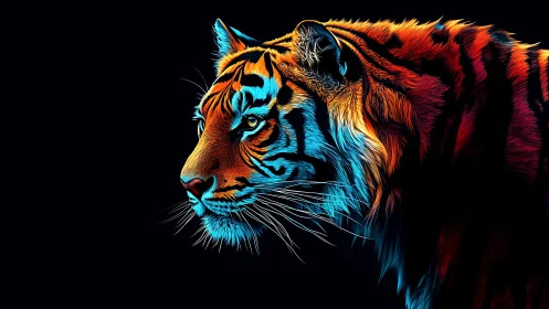 Tiger profile rendered in high contrast neon gradient lighting