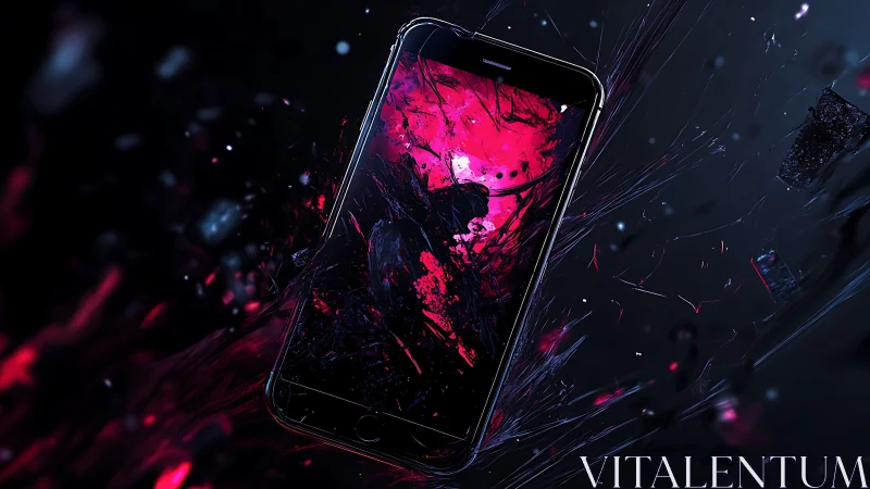 Smartphone vortex with neon magenta data rupture field.