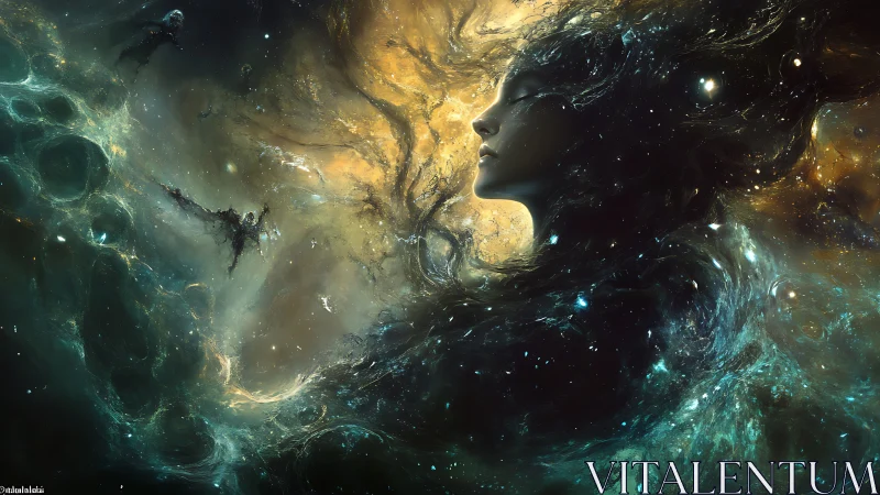 Starlit dreamer drifting through a molten cosmic tide.