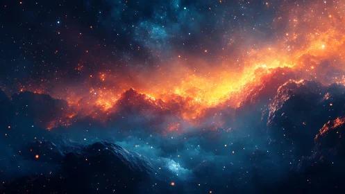 Glowing cosmic clouds painting the sky in fire and mist.