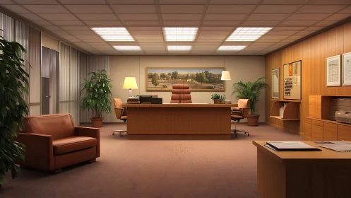 Mahogany calm quietly crowns this retro executive office scene