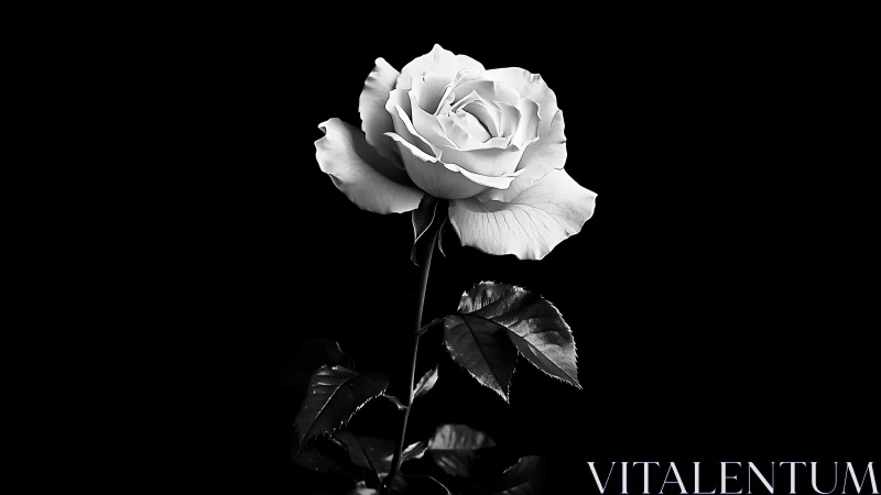 Graceful white rose glows gently against deep black night