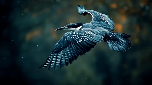 Spotted Kingfisher in Flight, Dramatic Nature Photography Style.