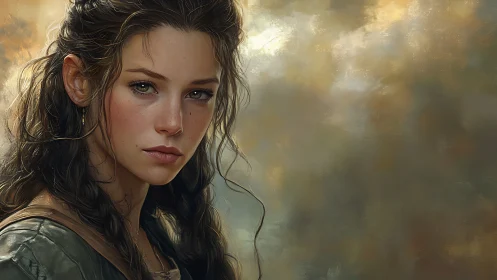 Softly lit young woman with thoughtful, soulful gaze.