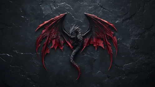Crimson wings coil around midnight stone in draconic sigil