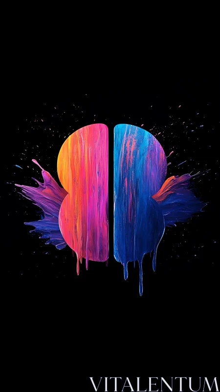 Symmetrical vertical paint forms divide warm and cool colors