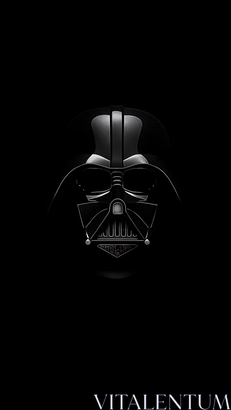 Dark sci-fi mask portrait rendered against pure black field