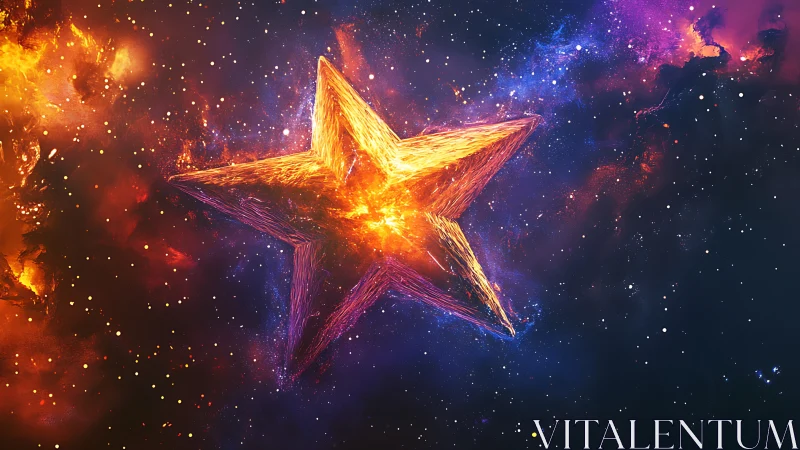 Blazing cosmic star drifts softly through a glowing galaxy