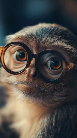 High-detail primate portrait with oversized circular glasses and bokeh