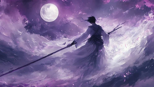 Moonlit storm warrior walking the violet astral tide.