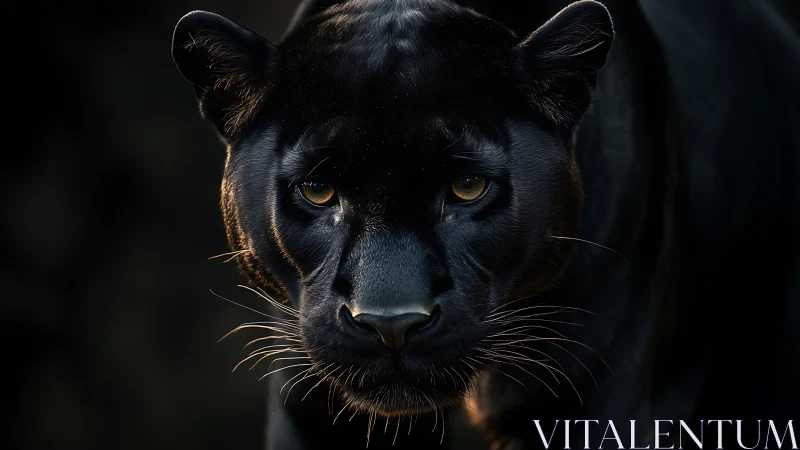 Black Panther Portrait with Aureate Ocular Illumination and Tonal Modeling.