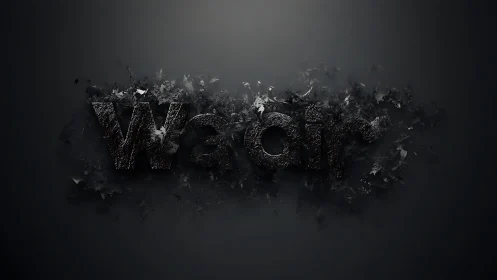 Granular dark typography disintegrating into particulate debris.