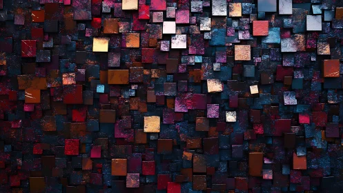 Vibrant geometric abstract art with textured colorful squares.