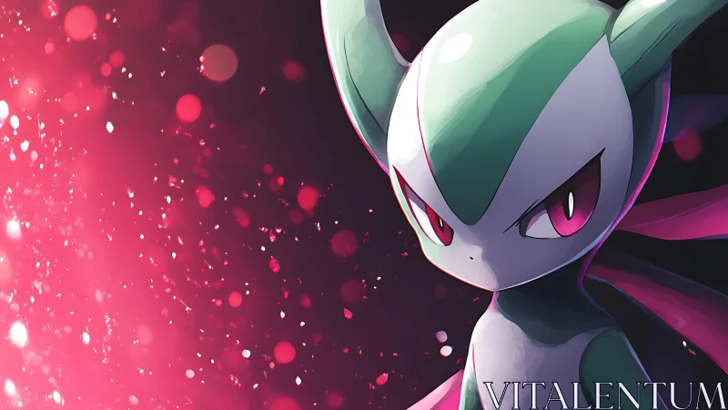 Mystical creature portrait against glowing pink bokeh field.