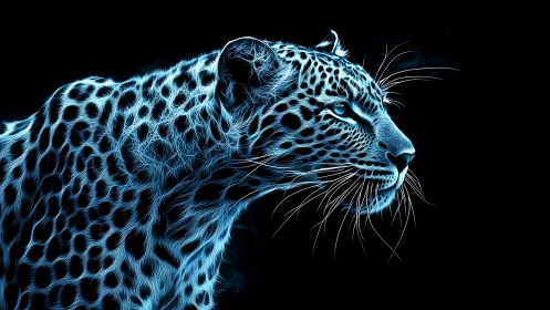 Neon Leopard Profile Against Black Background.