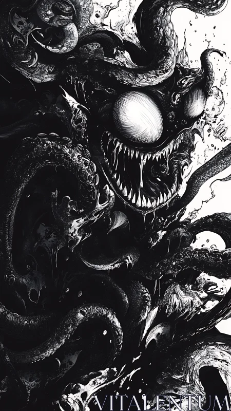 Tentacled monster lunges forward with gaping fanged mouth