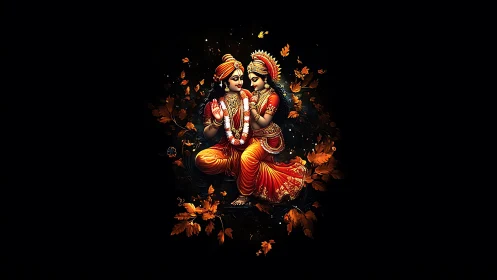 Divine couple rendered in luminous ornamental digital painting