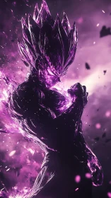 Crystal warrior channels intense violet cosmic energy.