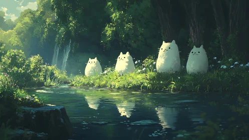 Luminescent Feline Entities in Forest Wetland Ecosystem.