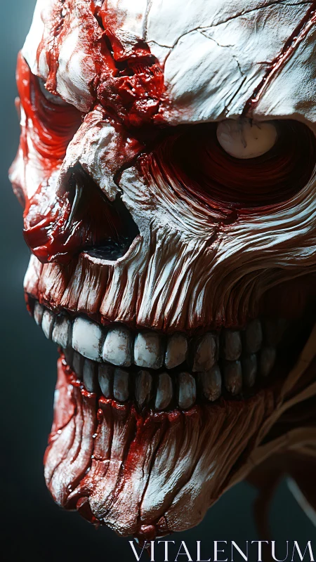 Close-up rendering of bloodstained skeletal horror face.