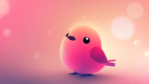 Luminous Pink Bird in Gradient Sunset Sphere.