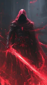 Bloodlit wraith knight raising a burning crimson greatsword.