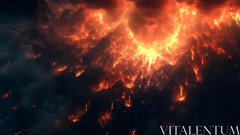 Pyroclastic volcanic eruption with intense flame dynamics and luminous smoke cloud formation.