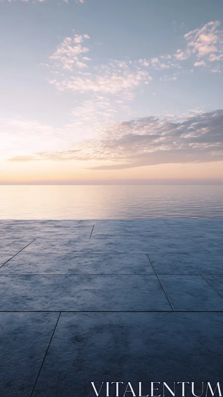 Minimal concrete terrace meets serene pastel ocean horizon