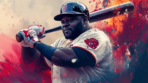Slugger’s gaze carves through swirling fireclouds of color