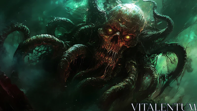 Tentacled skull entity occupies central frame in green mist