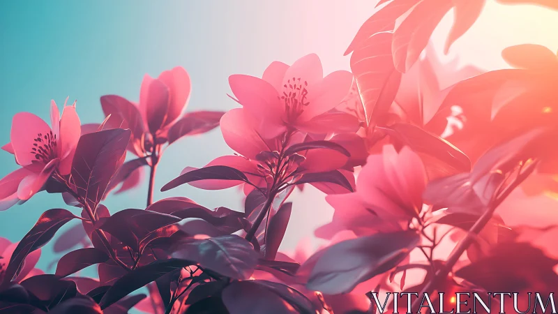 Pink Flowering Plant Against Gradient Sky