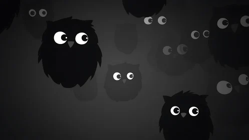 Wide-eyed midnight owls float like soft questions in foggy dark
