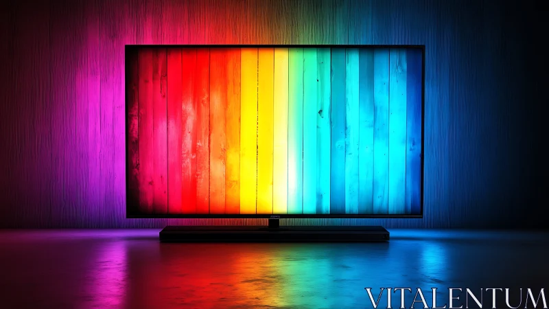 Flat display shows vertical multicolor gradient on wood planks