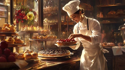Pastry Chef's Golden Hour Masterpiece in Warm Light