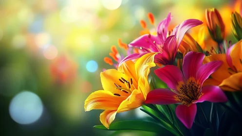 Vibrant Alstroemeria Lilies in Soft Focus Garden Light.